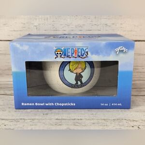One Piece Sanji Jolly Roger Logo Speckled Ceramic Ramen Bowl with Chopsticks